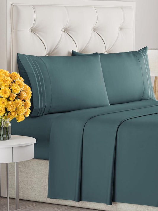 Full Size 4 Piece Sheet Set - Extra Soft, Breathable & Cooling Sheets - Hotel Luxury Durable Bed Sheets for Women & Men - Deep Pockets, Easy-Fit & Wrinkle-Free Sheets - Deep Teal Oeko-Tex Bed Sheets
