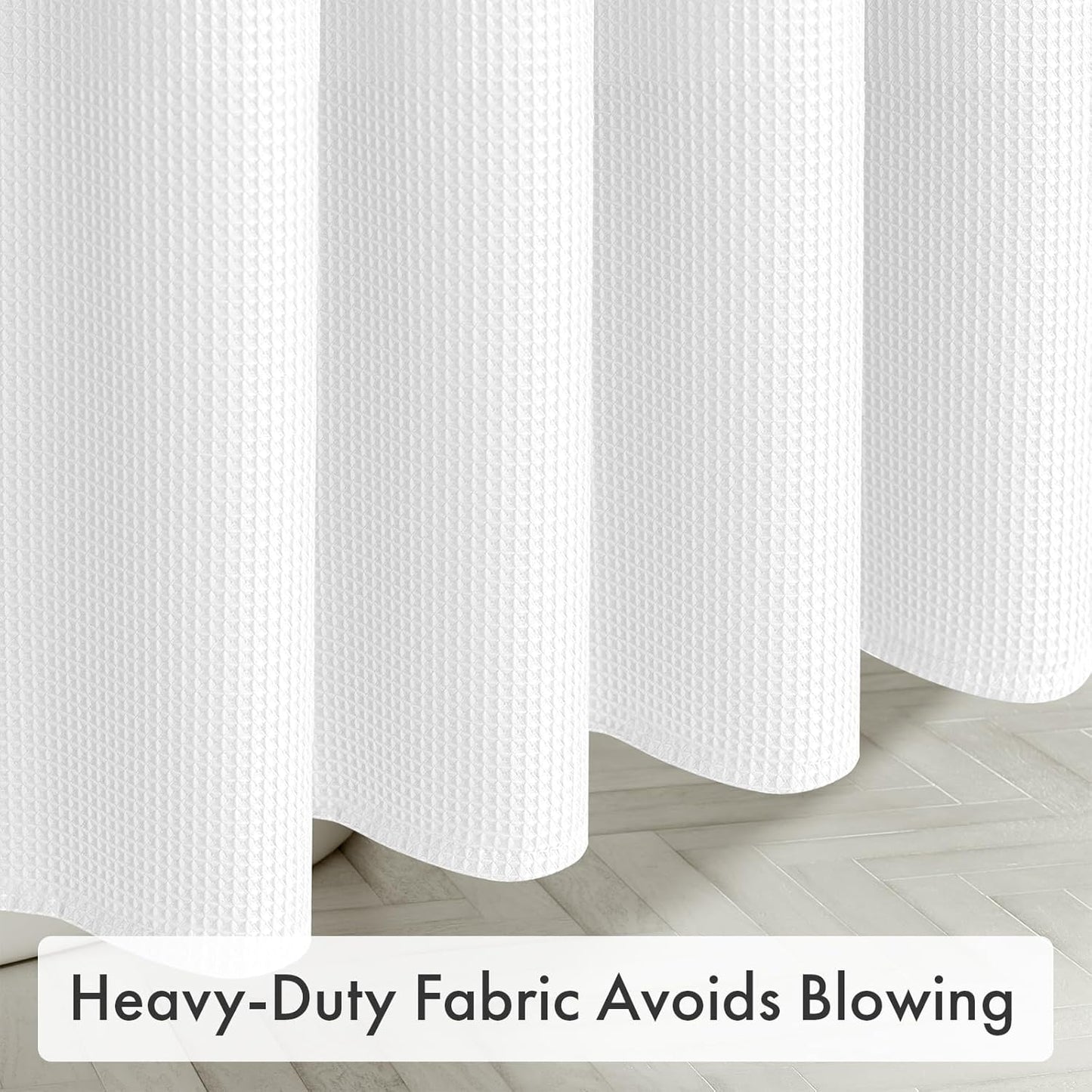 AmazerBath White Shower Curtain 80 Inches Long, Waffle Shower Curtain 72x80 Inches, Long Shower Curtain Fabric, Heavy Duty 240GSM, Hotel Quality, Bathroom Curtain, Premium Polyester