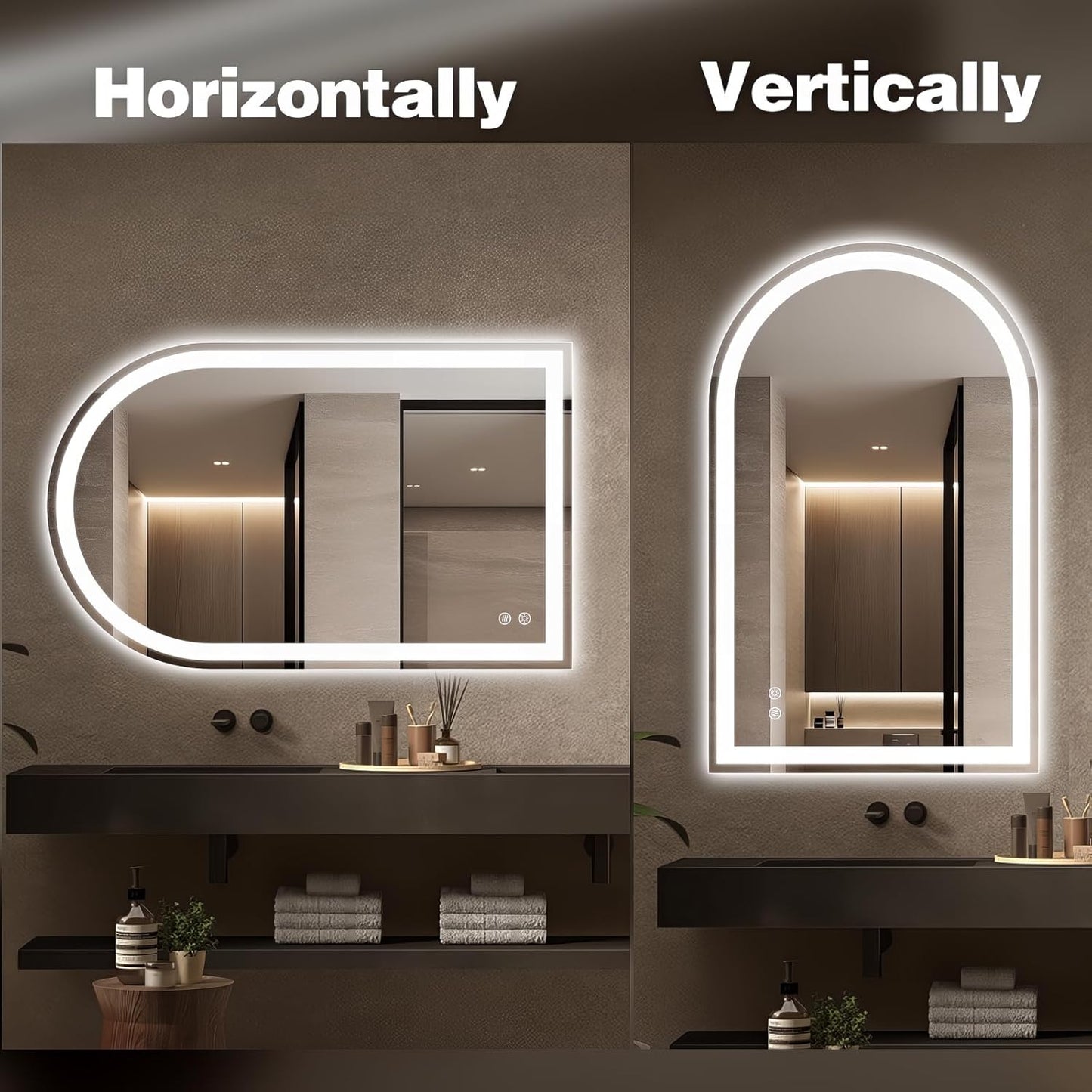 Niccy Arched LED Bathroom Mirror, 48x30 Arch Wall Mounted Frameless Bathroom Mirror for Vanity, Smart Lighted Frontlit Mirrors with Memory Function for Bathroom Bedroom Beauty Hair Salon