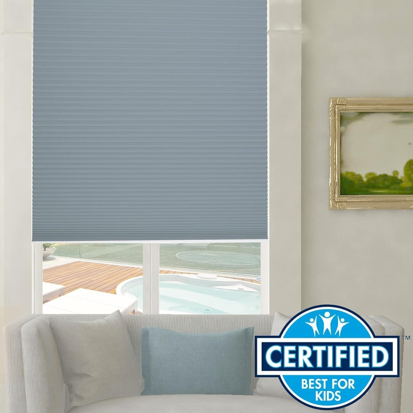 Persilux Blackout Cellular Shades Cordless Window Shades Bottom up UV Protection Thermal Insulated Honeycomb Window Blinds for Windows, Bedroom, Home and Office, Blue, 59" W x 60" H