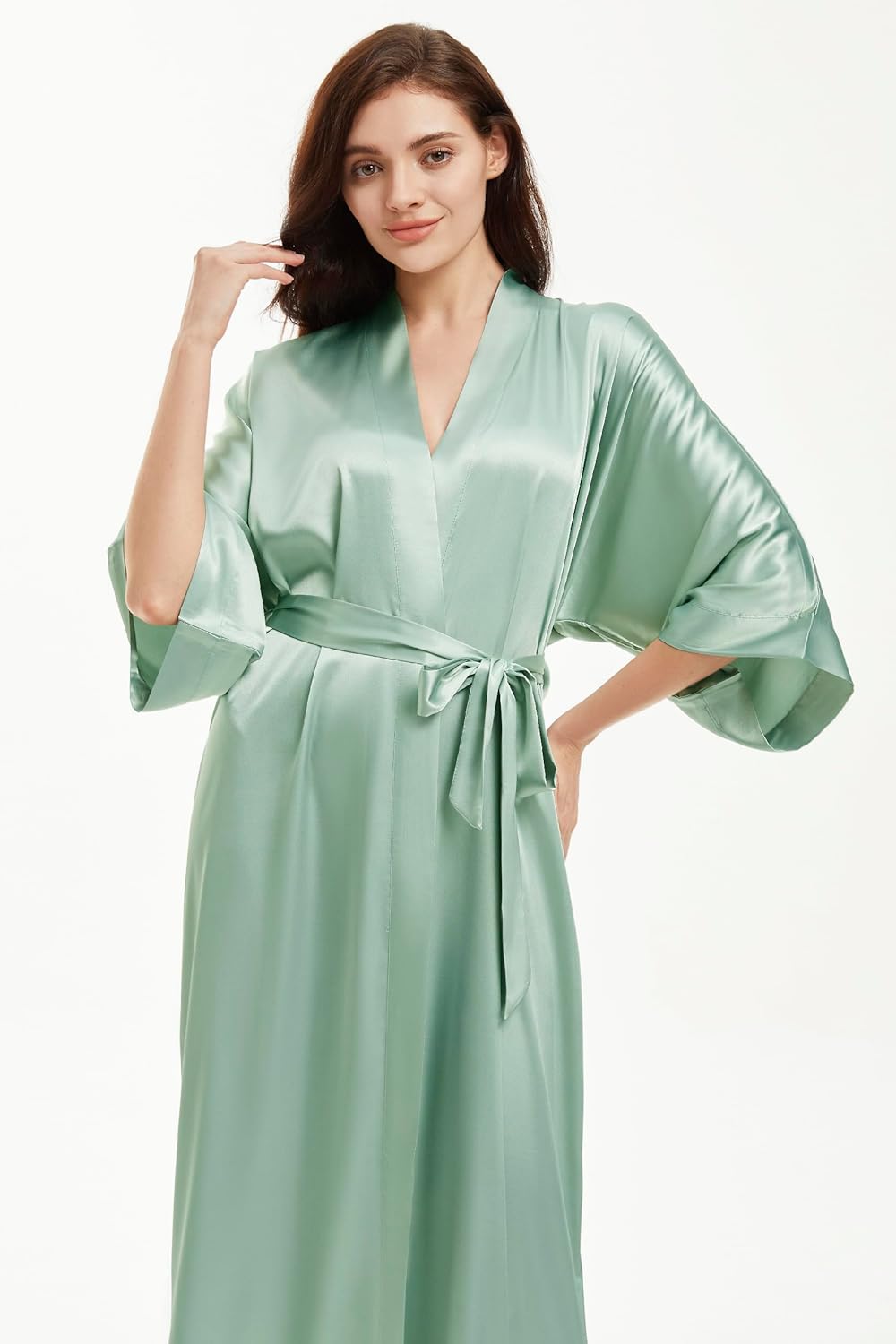 PRODESIGN Satin Kimono Robe Women Long Silky Kimono Bathrobe Sleepwear Wedding Bridesmaid Robe