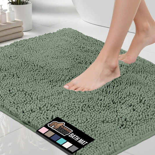 GORILLA GRIP Bath Rug Mat 60x24, Soft Absorbent Chenille, Quick Dry Microfiber Mats, Rubber Backing Washable Shower Floor Rugs, Bathmat Runner, US Designed Bathroom Home Decor Accessories Sage Green