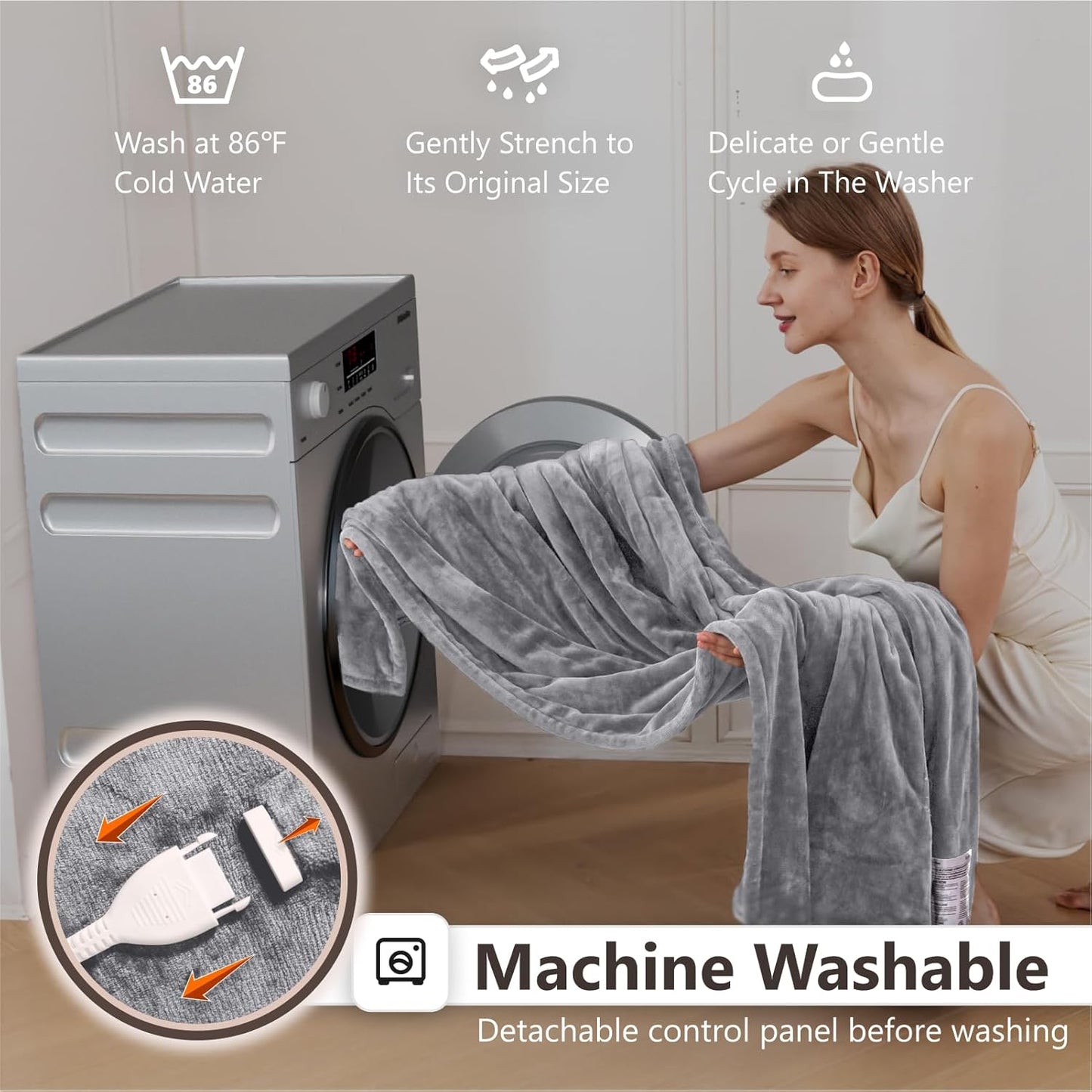 Wapaneus Heated Blanket Electric Queen Size 84"x90"-Dual Control with 10 Heat Levels 12 Timer Settings and 8 Hours Auto-Shut Off,Fast-Heating Electric Blanket,ETL Listed Machine Washable,Light Grey