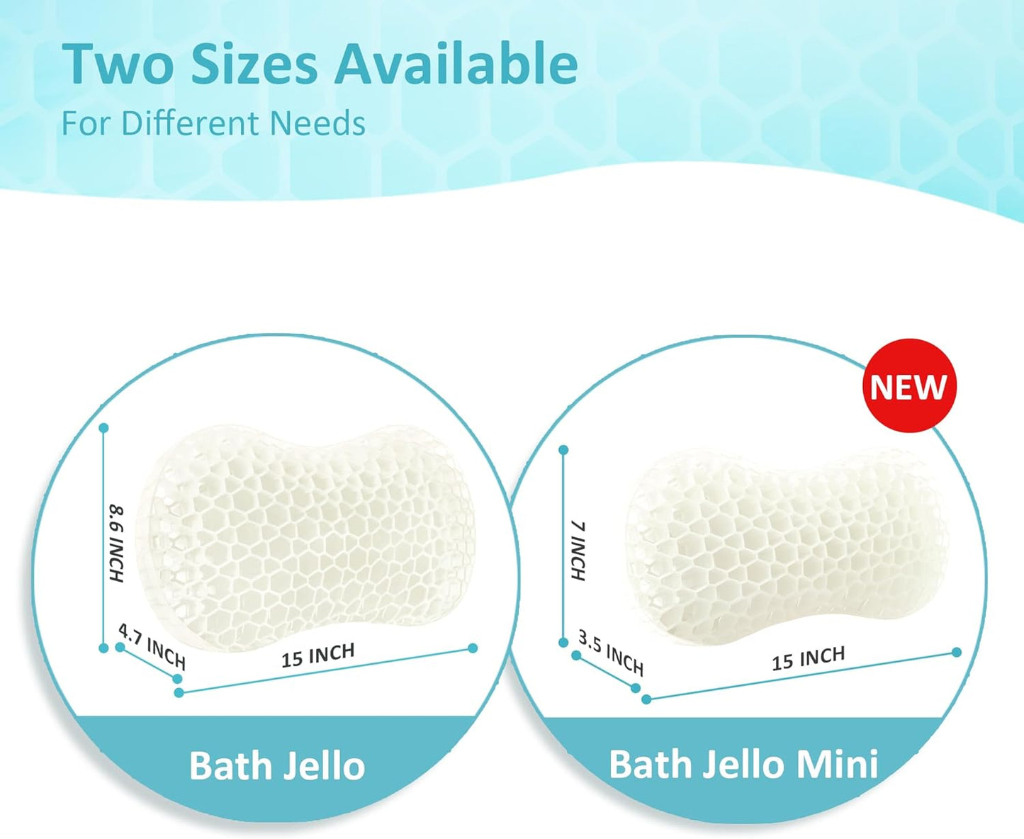 Sunlit Bath Jello Mini Gel Bath Pillows, Lumbar Pillow for Bathtub, Back Support Pillow, Gel Pillow with Non-Slip Suction Cups for Lumbar, Back Rest Support, Transparent White