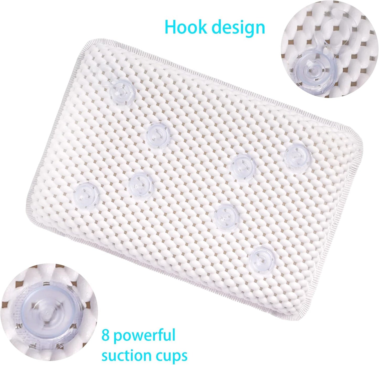 OSVINO Bath Pillow Thick Comfy Drainage for Jetted Tub Spa Cushion with 8 Suction Cups, White, 7.5"x11.5"x2"