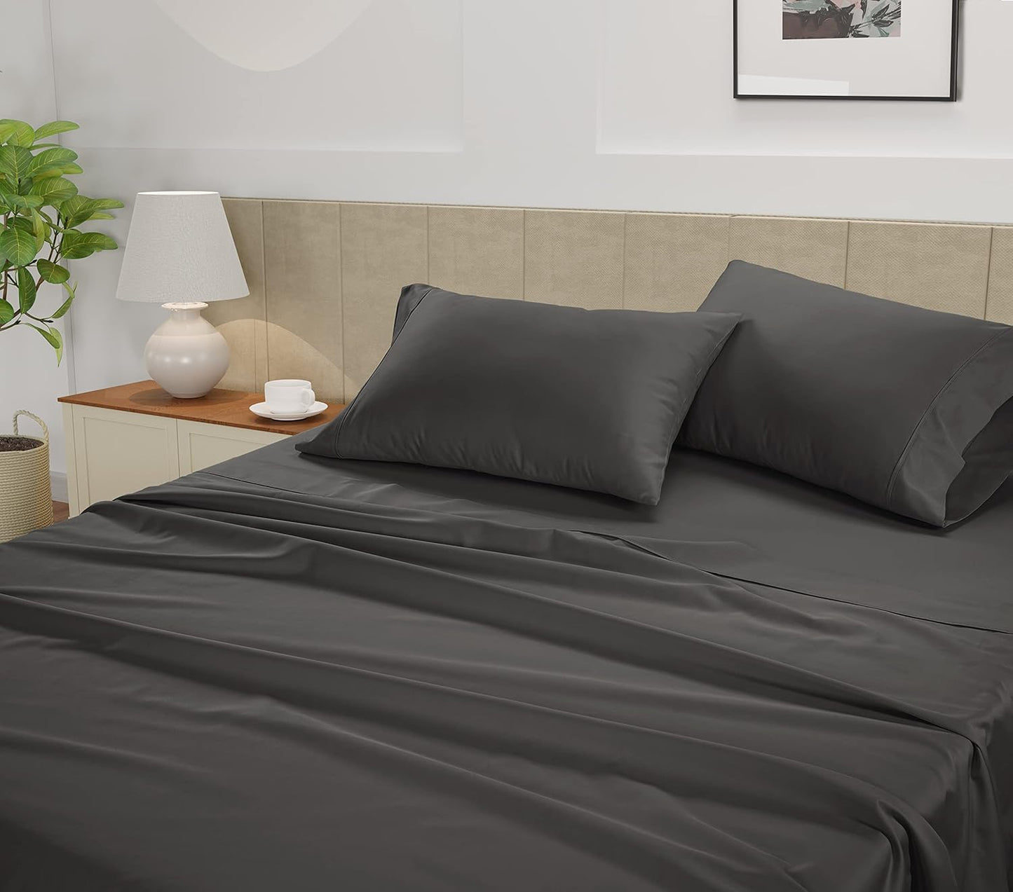 LANE LINEN Bed Sheets Full Size – 450 Thread Count 100% Long Staple Cotton Sheets Full Size, Soft & Fade-Resistant Sateen Weave, 15” Deep Pocket Fully Elasticized Fitted Sheet, Charcoal