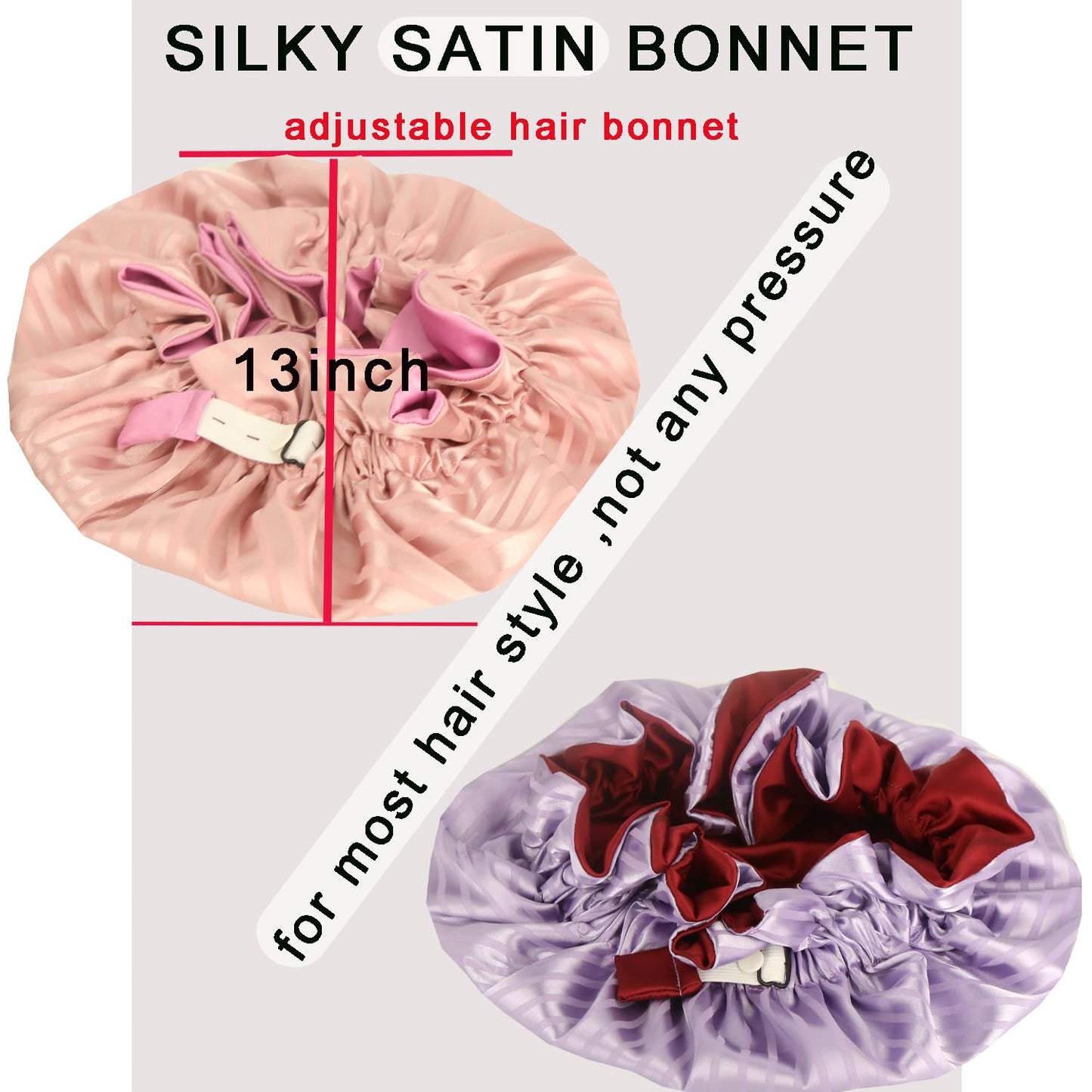 Satin bonnet 2PCS silk hair bonnet cap for women Adjustable sleep cap for curly natural hair double-layer Washable