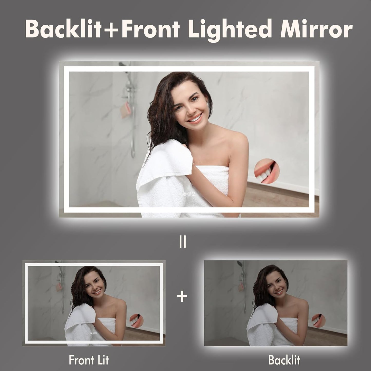 GarveeHome 60x36 LED Bathroom Mirror with Lights, Dimmable, Anti-Fog, Backlit + Front Lit, Smart Bathroom Vanity Mirror for Wall, Memory Function, Shatter-Proof (Horizontal/Vertical)