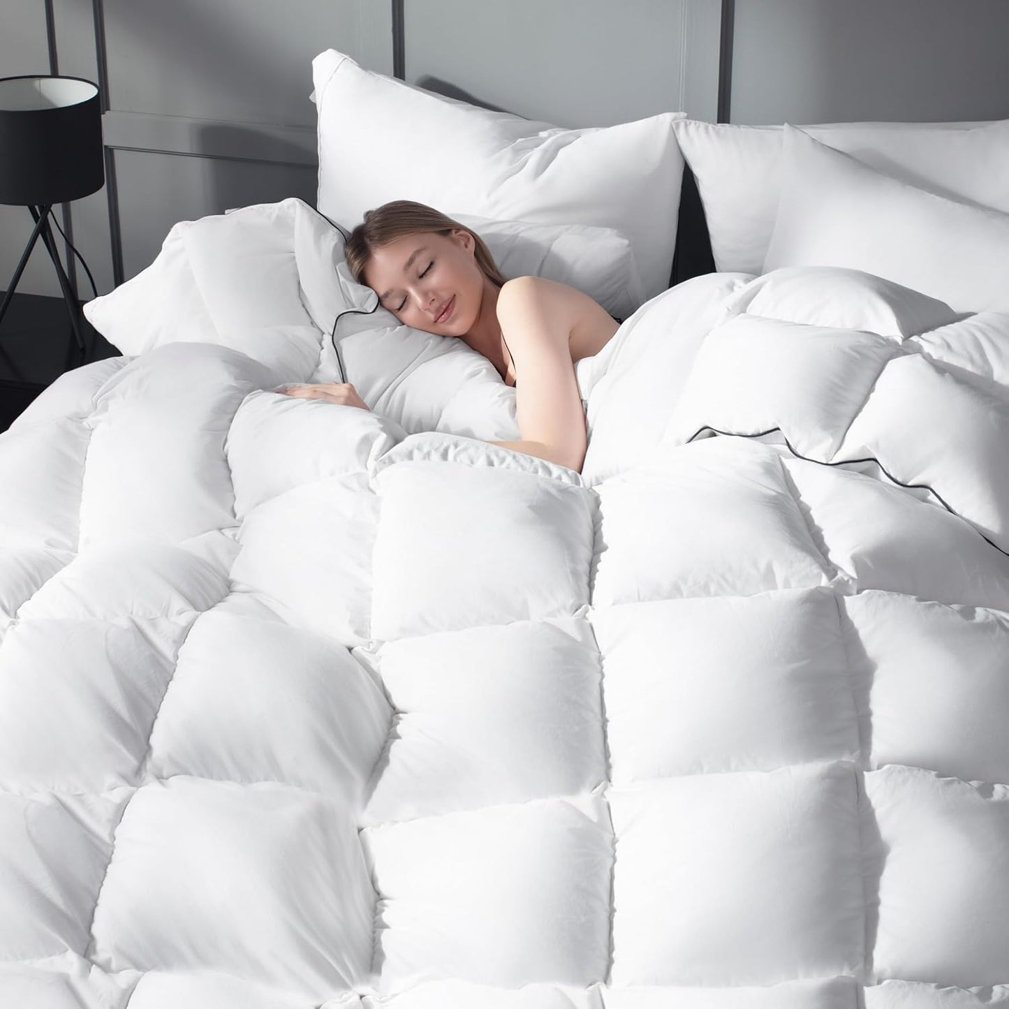 Ubauba Goose Feather Down Fiber Comforter California King Size - 100% Cotton Duvet Insert - Hotel Luxury Fluffy Bedding Comforter - All Season Medium Warmth Cal King 104 x 96 Inch White
