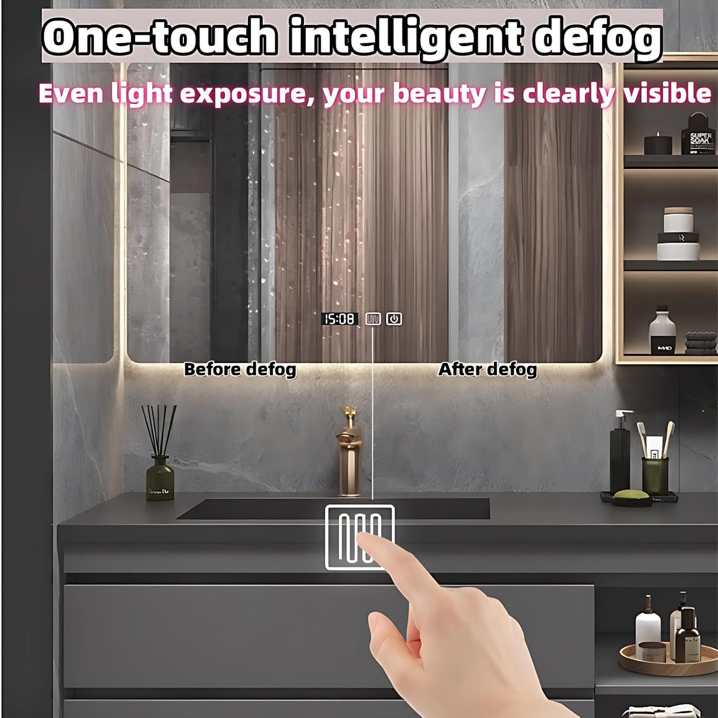 Bathroom Vanity with Sink - Luxury Bathroom Vanities, Floating Vanity with Smart Defogging Mirror, Multi-Layer Solid Wood Material - Complete Accessories (56")