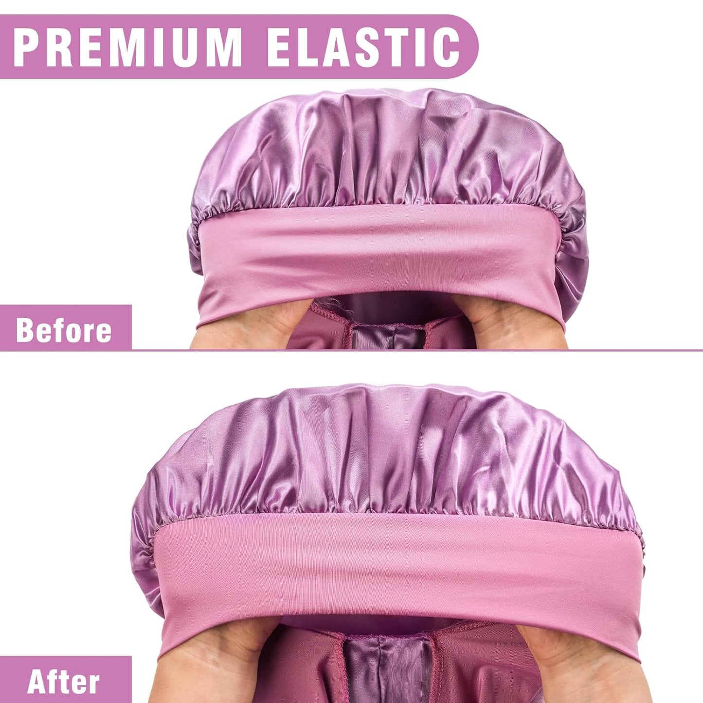 2Pcs Bonnets for Black Women Braid Bonnet, Large Long Satin Bonnet for Braids, Silk Bonnet with Stretchy Tie Band Sleep Cap Hair (Black&Dark Purple)