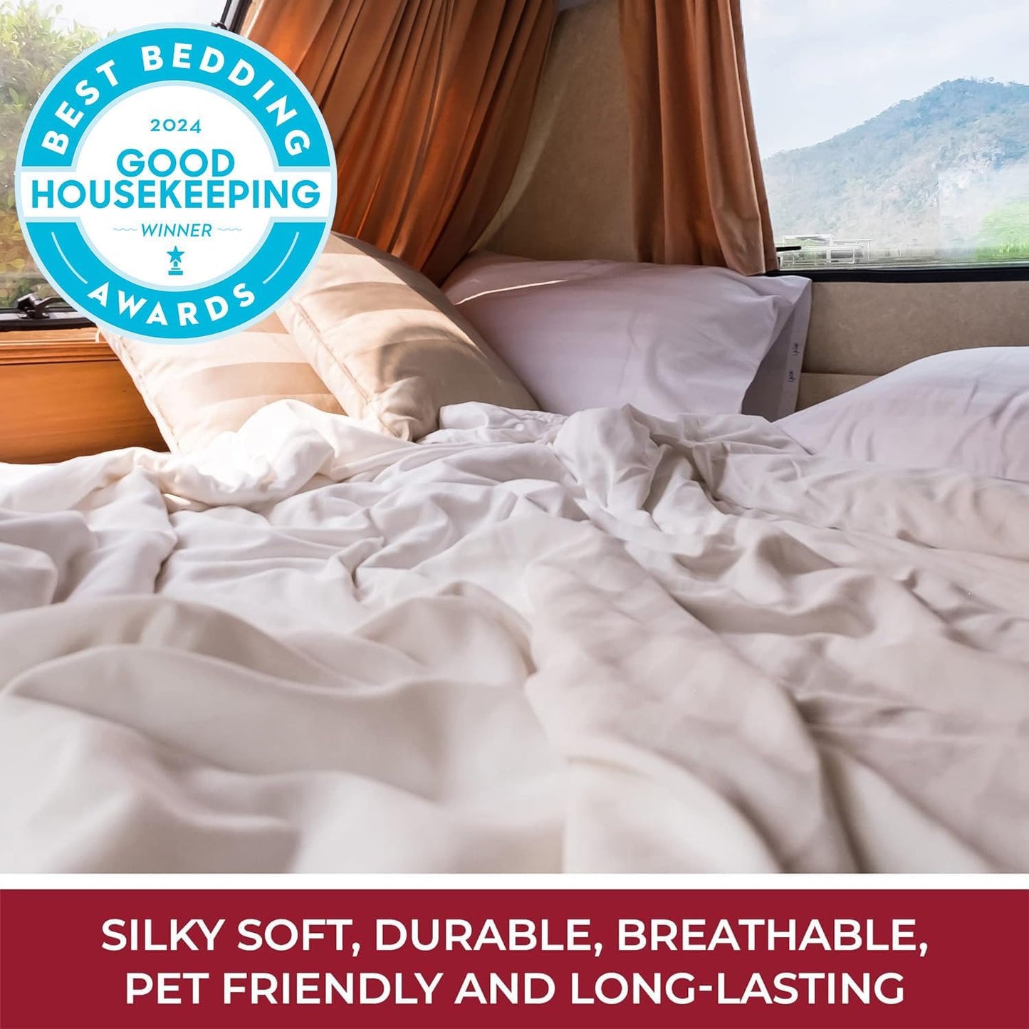 Mellanni RV Short Queen Sheets - 4 PC Iconic Collection Bedding - Hotel Luxury, Extra Soft, Cooling Bed Sheets - Deep Pocket up to 10 inch (RV/Short Queen, Light Gray)