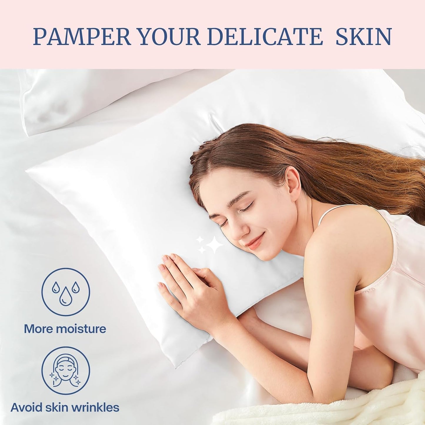 BEDELITE Satin Pillowcase for Hair and Skin, Super Soft Similar to Silk Pillow Cases 4 Pack with Envelope Closure, Cooling Pillowcases for Women Men (20"x40" King Size, White)