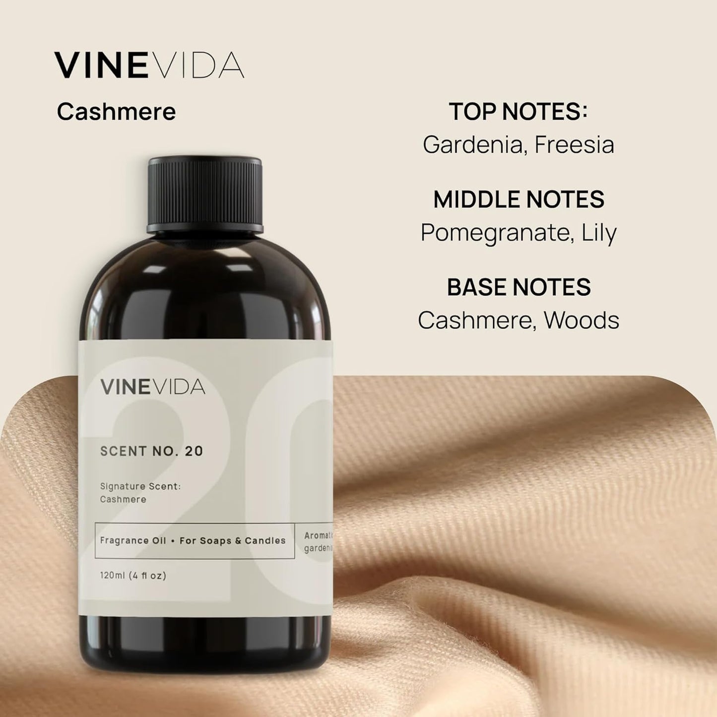 VINEVIDA [16 Fl Oz] Cashmere Fragrance Oil for Cold Air Diffusers, Essential Oils for Diffuser Oil Refill & Air Freshener Room Spray