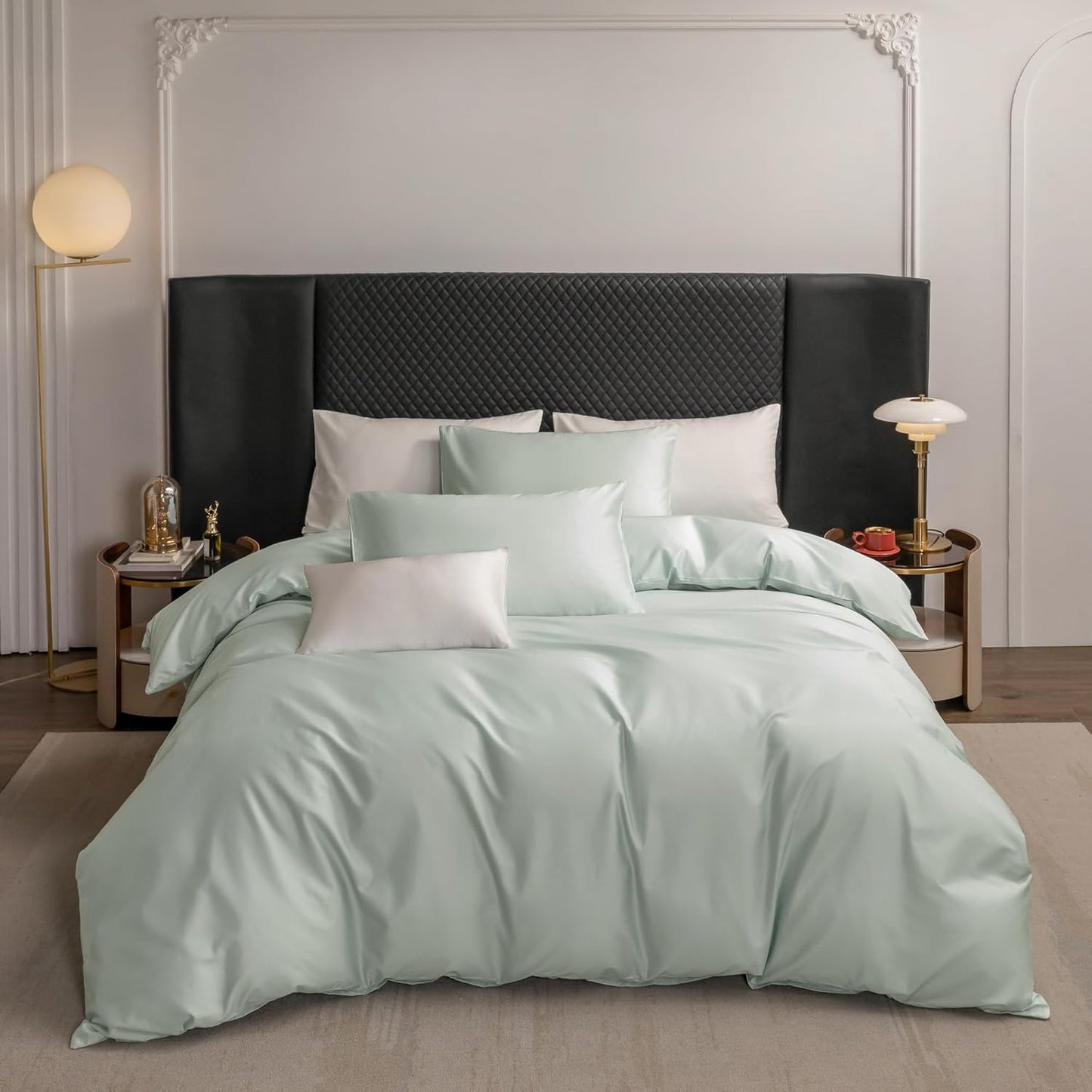 MooMee Duvet Cover Set 100% Extra Long Staple Cotton 600 Thread Count Silky Sateen Smooth Luxury Soft Breathable Durable Hotel Quality Bedding, 3 Pieces (Sage Green, Queen 90"x90")
