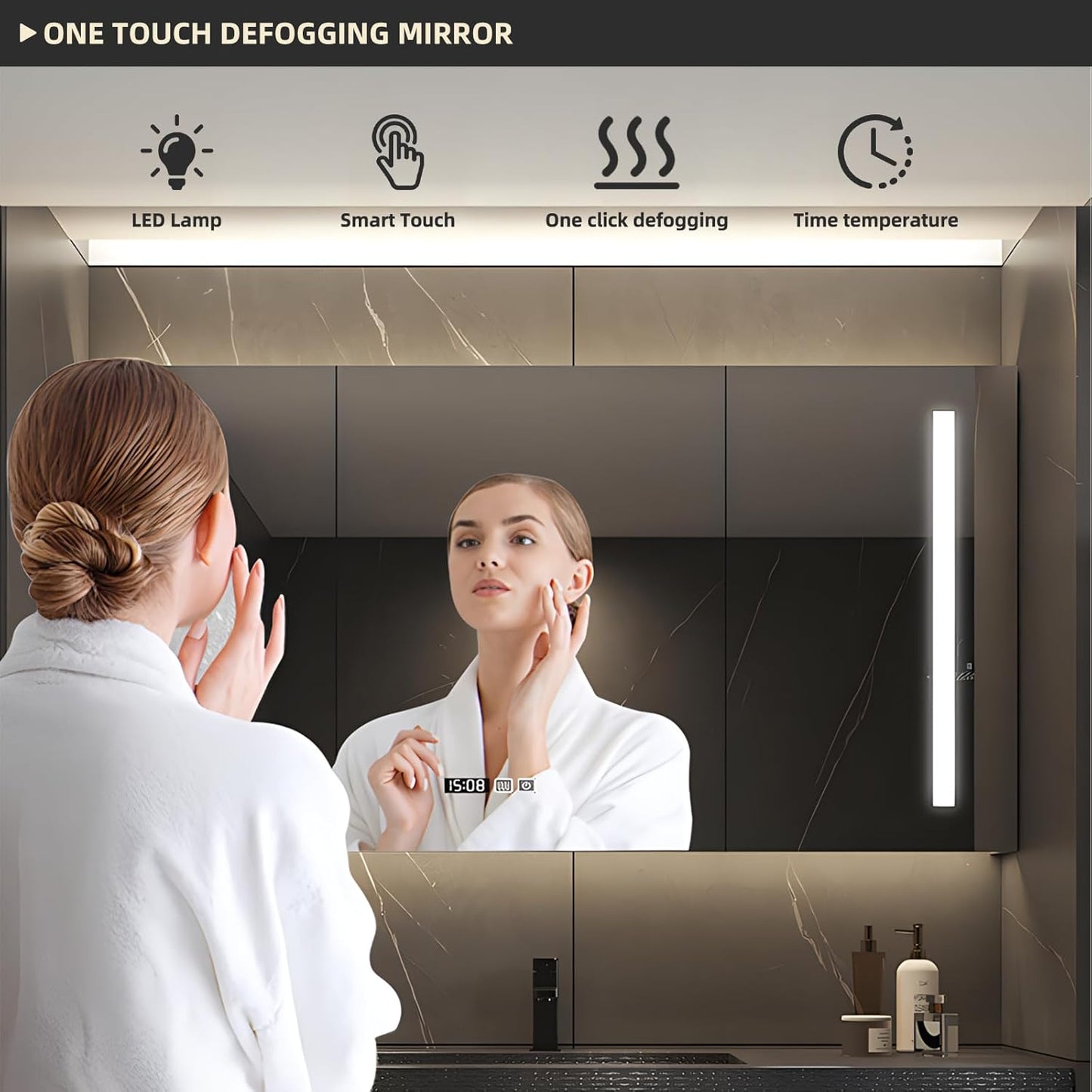 Bathroom Vanity, Floating Bathroom Vanity with Single Sink, Solid Wood Bathroom Vanities Includes LED Smart Defogging Mirror Cabinet & One-Piece Sink, Modern Vanities with 2 Drawer Storage (Black,56")