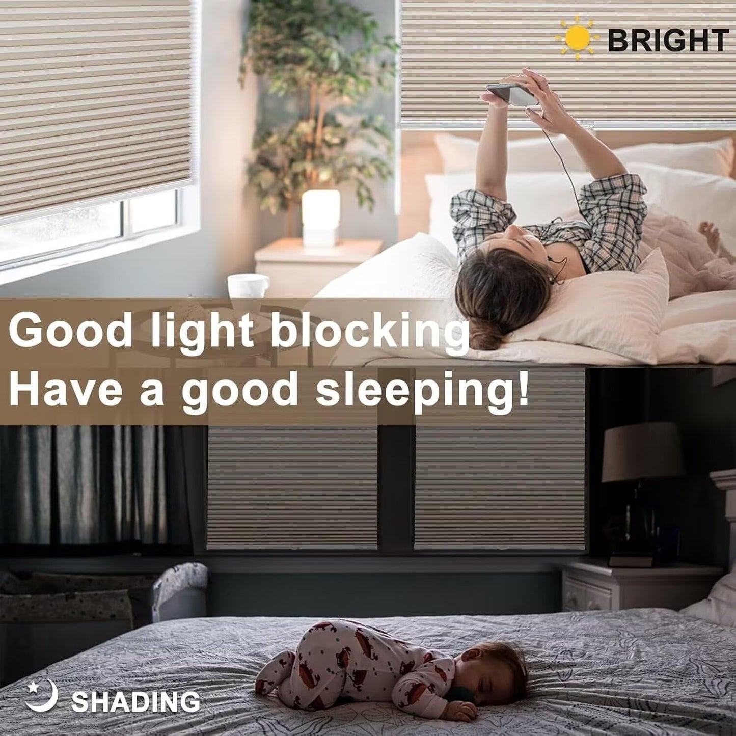 MYshade 1.5-Inch Cellular Cordless Blackout Shades,Thermal Insulating Noise Reducing Waterproof Blinds,Honeycomb Window Treatments for Indoor Light Control (Beige-23 W x 50" H)