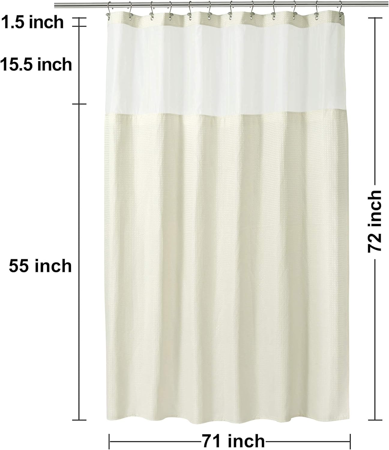 N&Y HOME Waffle Weave Shower Curtain with Snap-in Fabric Liner & Hooks Set - Hotel Style Cream Shower Curtain for Bathroom, Water-Repellent & Washable, Mesh Top Window - 71x72, Cream