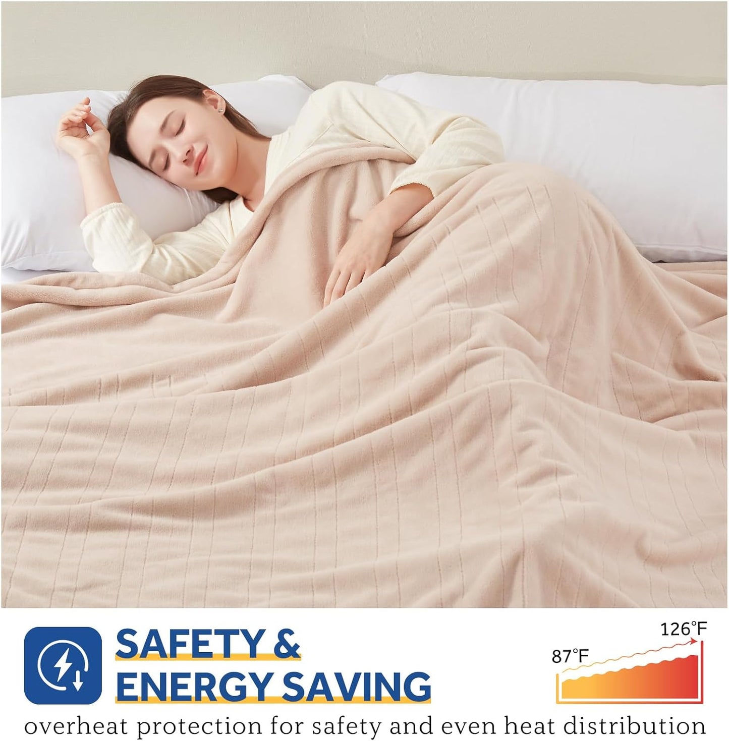 Sealy Electric Blanket Full Size, Flannel Heated Blanket with10 Heating Levels & Auto Shut Off, Machine Washable, Beige, 80 x 84 Inch