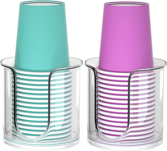 2 Pack Bathroom Cup Dispenser - Countertop 3 oz Bathroom Cup Holder for Dixie and Paper Cups - Mouthwash Cup Holder for 3oz Bathroom Cups（Clear）