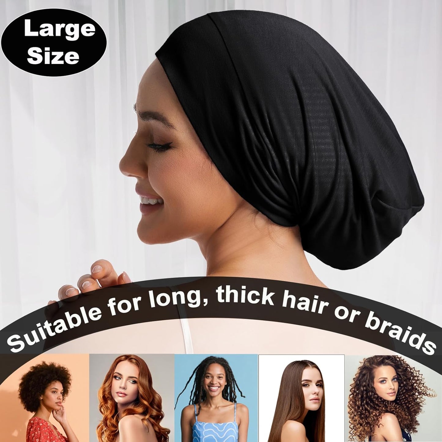 Sleep Cap Bonnet for Sleeping Black Women Men, Adjustable Cooling Lining Bonnets for Curly Hair Wrap Braids Beanie Night Hat