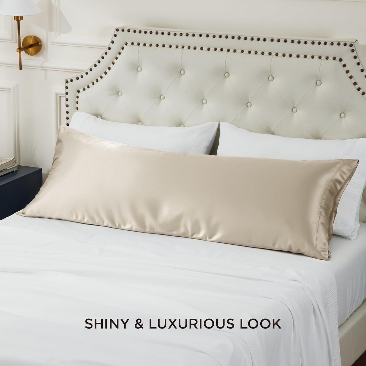 Bedsure Body Pillow Cover 20x54 Inches - Khaki Satin Similar to Silk Pillowcase for Hair and Skin, Cooling and Silky Long Body Pillow Pillowcase with Envelope Closure, Gifts for Women Men