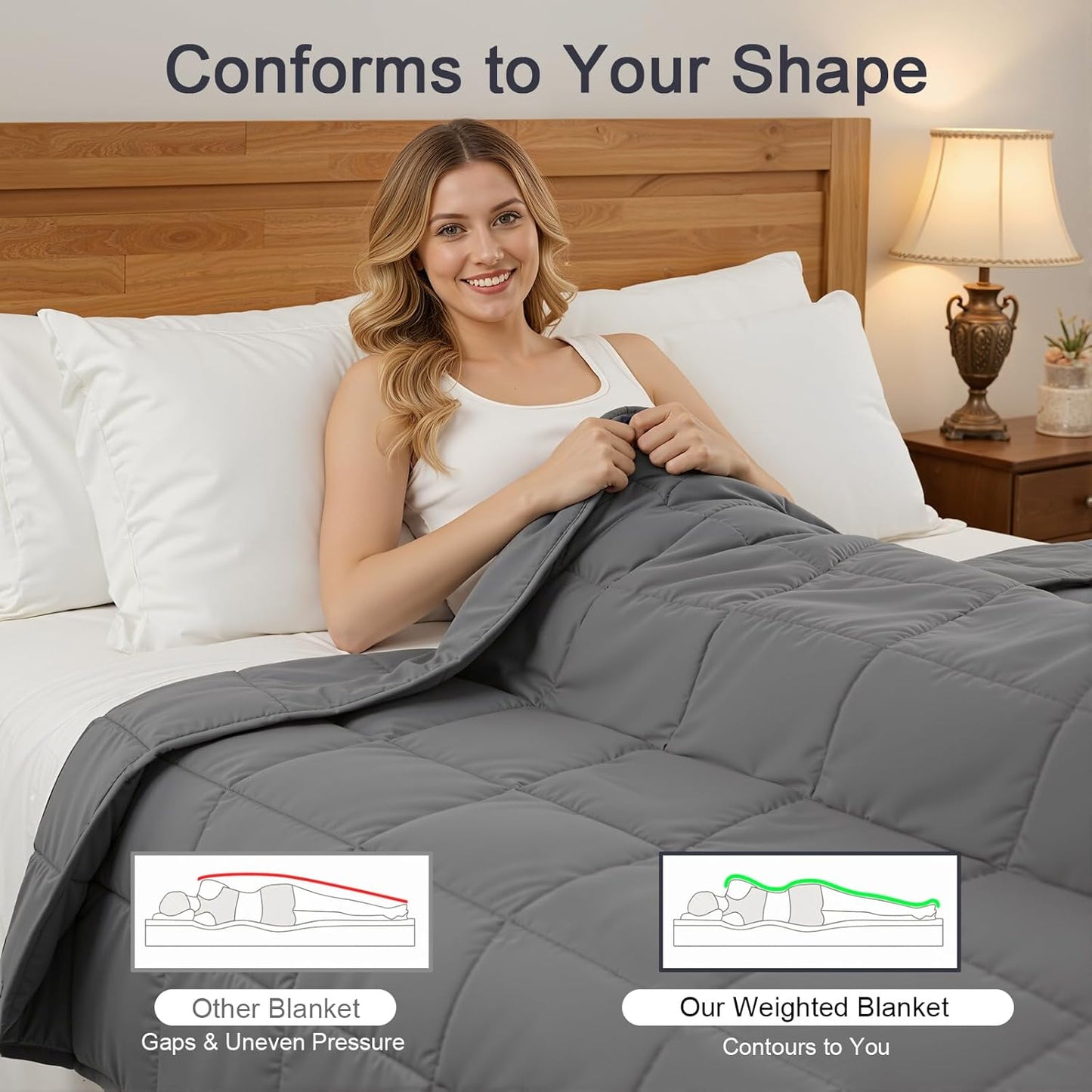 Smart Queen Weighted Blanket for Adults,(60"x80",15lbs Grey)Queen Size Soft Cooling Heavy Blanket for Sleeping, Breathable Blanket with Glass Beads Perfect for 140-160 lbs,All Season,Machine Washable