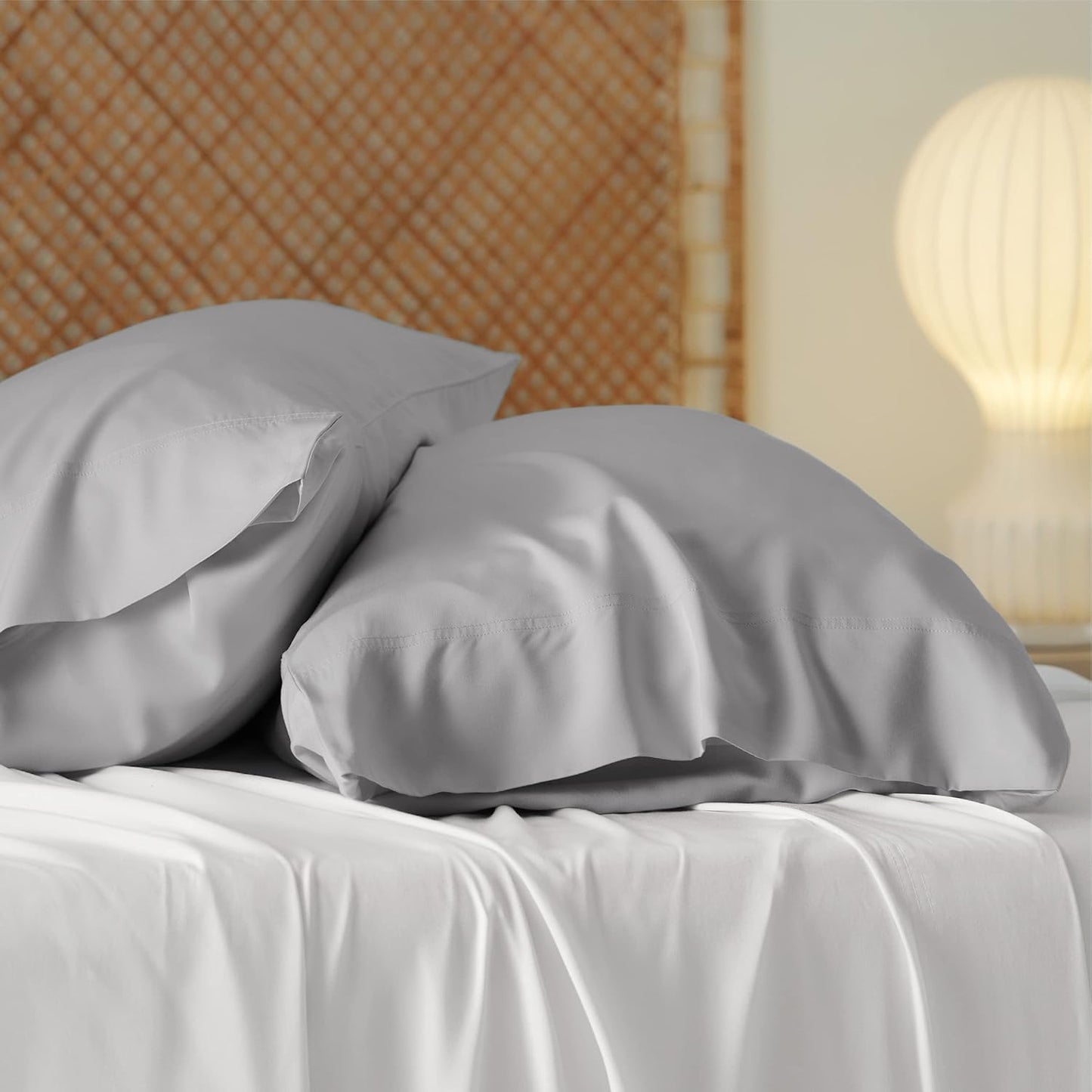 Bedsure Pillow Cases Queen, Cooling Pillow Cases, Rayon Derived from Bamboo Light Grey Pillowcases Queen Size Set of 2, Soft & Breathable Bedding Pillow Covers with Envelope Closure, 20x30 Inches