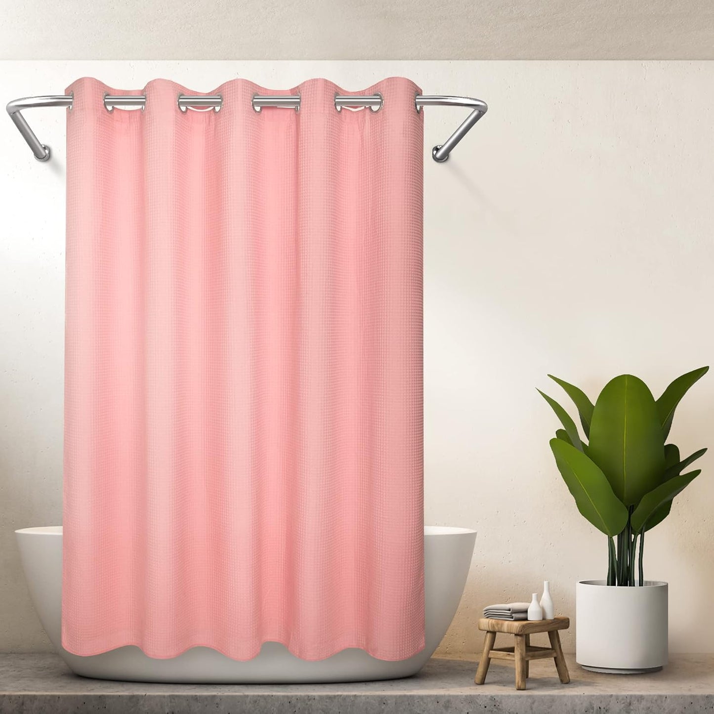 River Dream Hotel Grade No Hooks Needed Shower Curtain with Snap in Liner,Water Repellent, Machine Washable (Pink, 71"x74"(W/Liner))