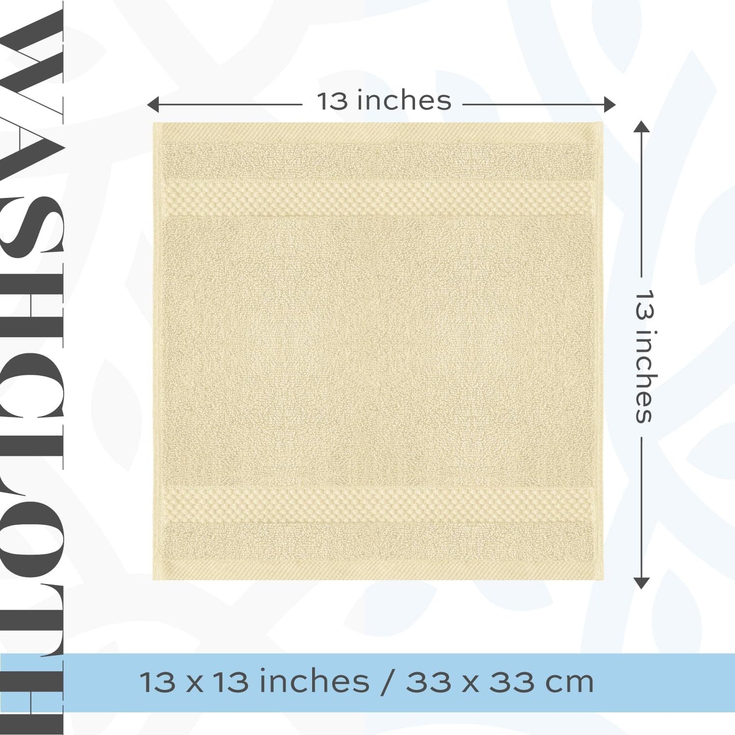 White Classic Luxury Cotton Washcloths 13x13 Inch - 650 GSM Turkish Cotton | Hotel, Spa, Bathroom Face Towel | 12 Pack, Beige