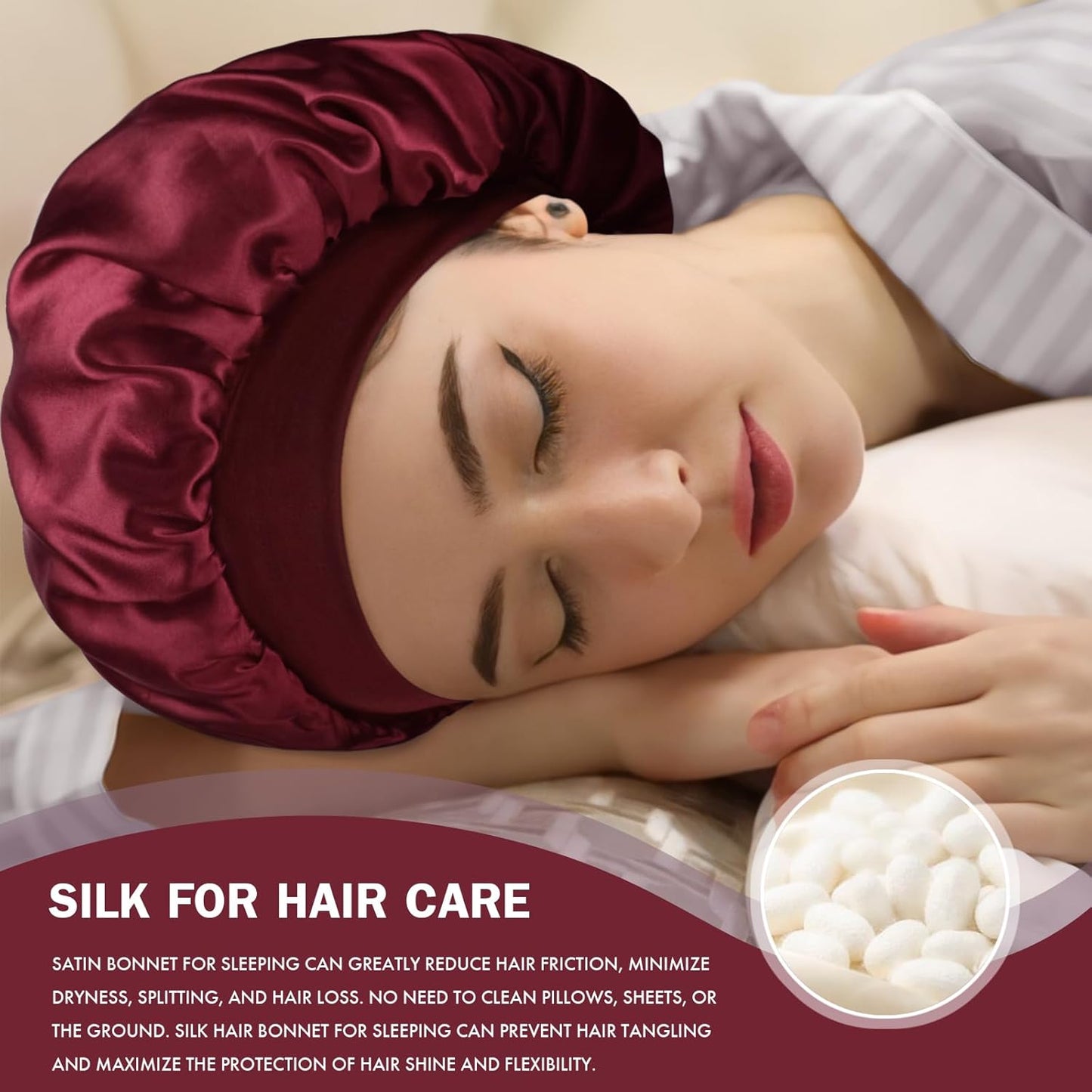 Satin Silk Bonnet for Sleeping, Double Layer Silk Sleep Cap for Men & Women, Soft Satin Lined Bonnet for Curly Hair