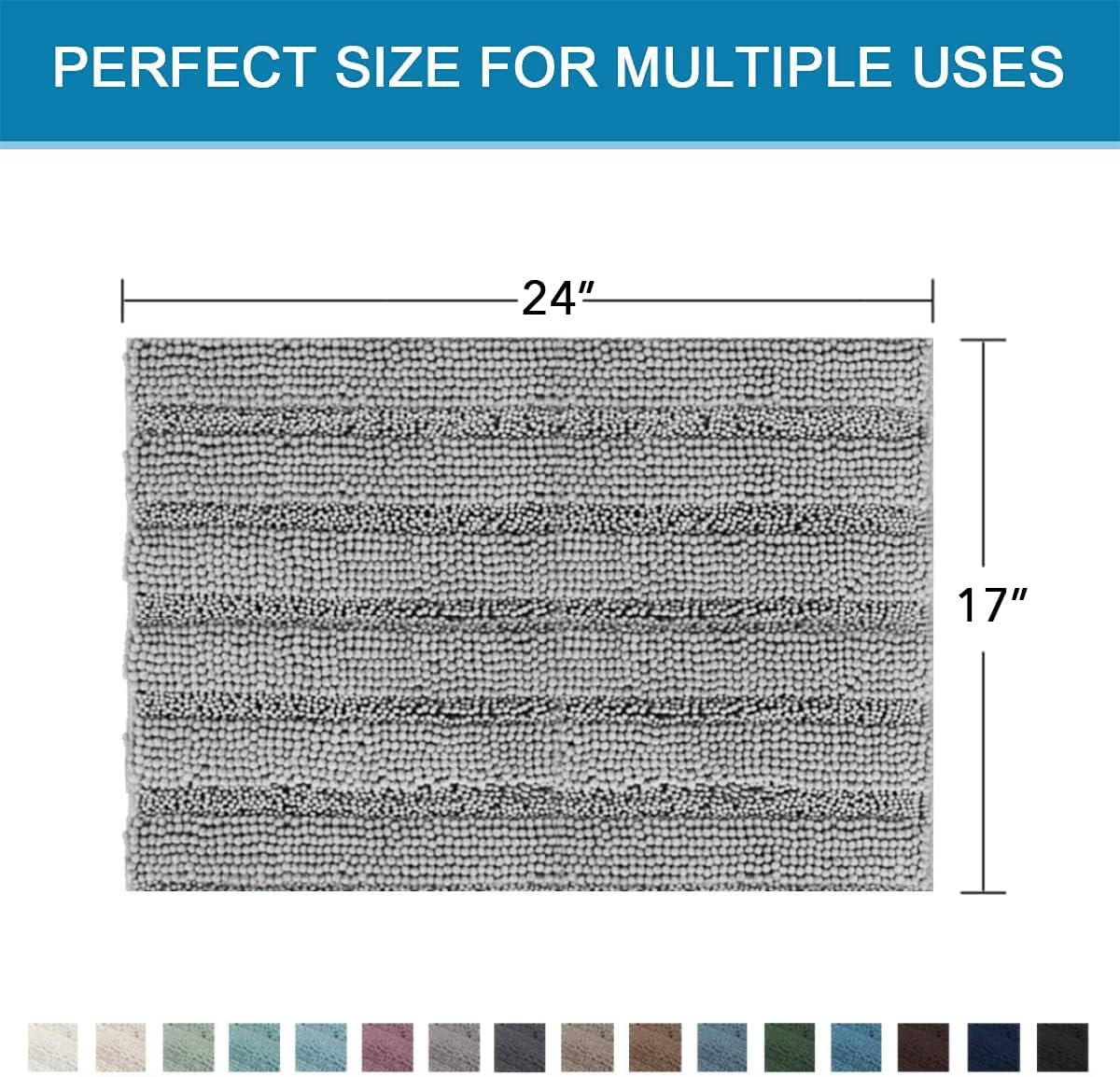 H.VERSAILTEX Bathroom Rugs Bath Rugs for Bathroom Non Slip Bath Mats Extra Thick Chenille Striped Rug 17" x 24" Absorbent Soft Shaggy Washable Dry Fast Bath Mats for Bath Room Floor - Dove