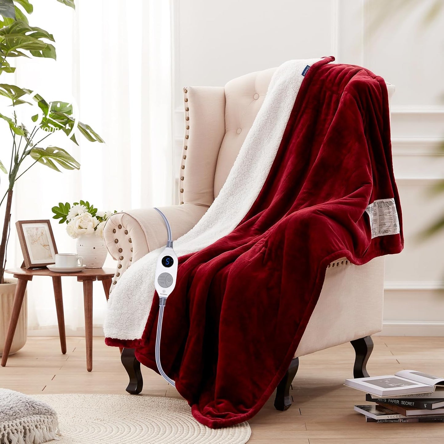 Westinghouse Heated Throw Blanket, Soft Flannel to Sherpa Electric Throw with 6 Heating Levels, 2-10 Hours Time Settings, Fast Heating, Machine Washable 50x60 Inch, Red