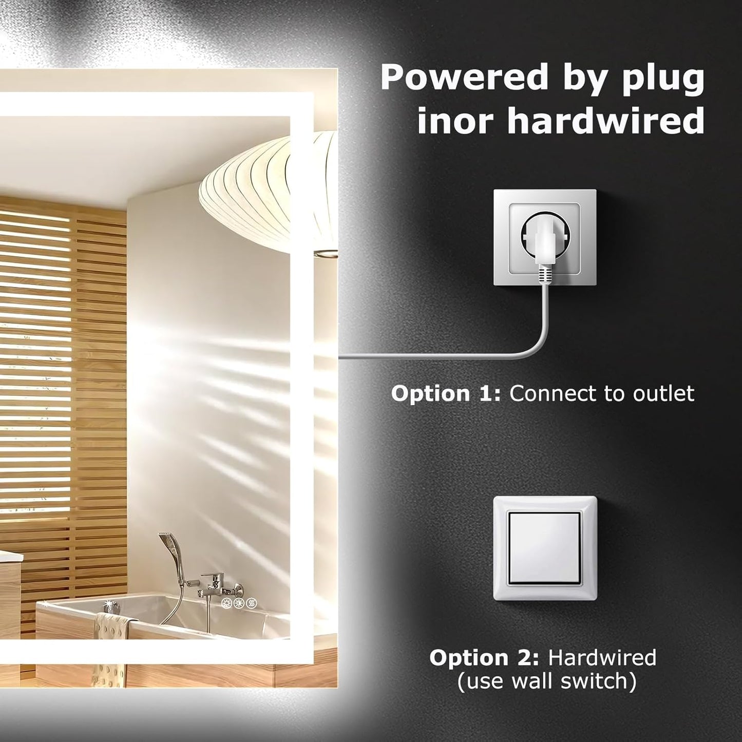 60X40 LED Bathroom Mirror with Lights, Anti-Fog, Dimmable, Backlit + Front Lit, Smart Bathroom Vanity Mirror, Memory Function, Shatterproof, Tempered Glass (Horizontal/Vertical)