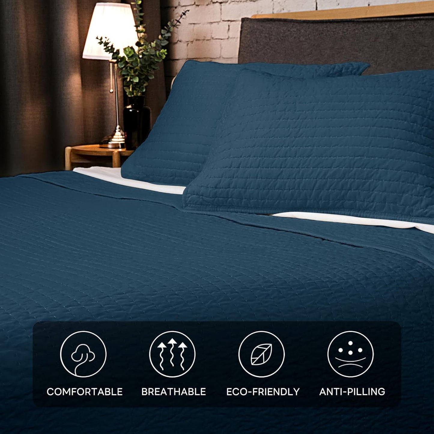 ELEGANT LIFE HOME Velvet Quilt Twin Reversible Royal Cotton Velvet Pic-Stitch Bedding Quilt - Twin - 68'' x 90'', Navy