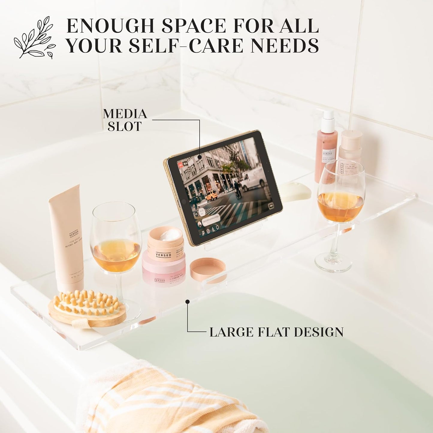 40" Supreme Plus- Luxury Bathtub Tray Caddy- 3/8" Thick, Clear Bath Tub Tray Table for 1 or 2 Bathers, Acrylic Bathtub Caddy, iPad and 2 Wine Glass Holders (Supreme Plus, 40")