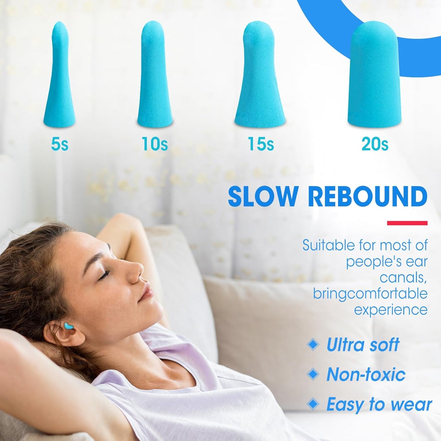 AZEN 200 Pairs Ear Plugs, NRR 32dB Soft Foam Ear Plugs for Sleeping Noise Cancelling, Earplugs for Concerts Shooting Swimming Noise Reduction (Lake Blue)