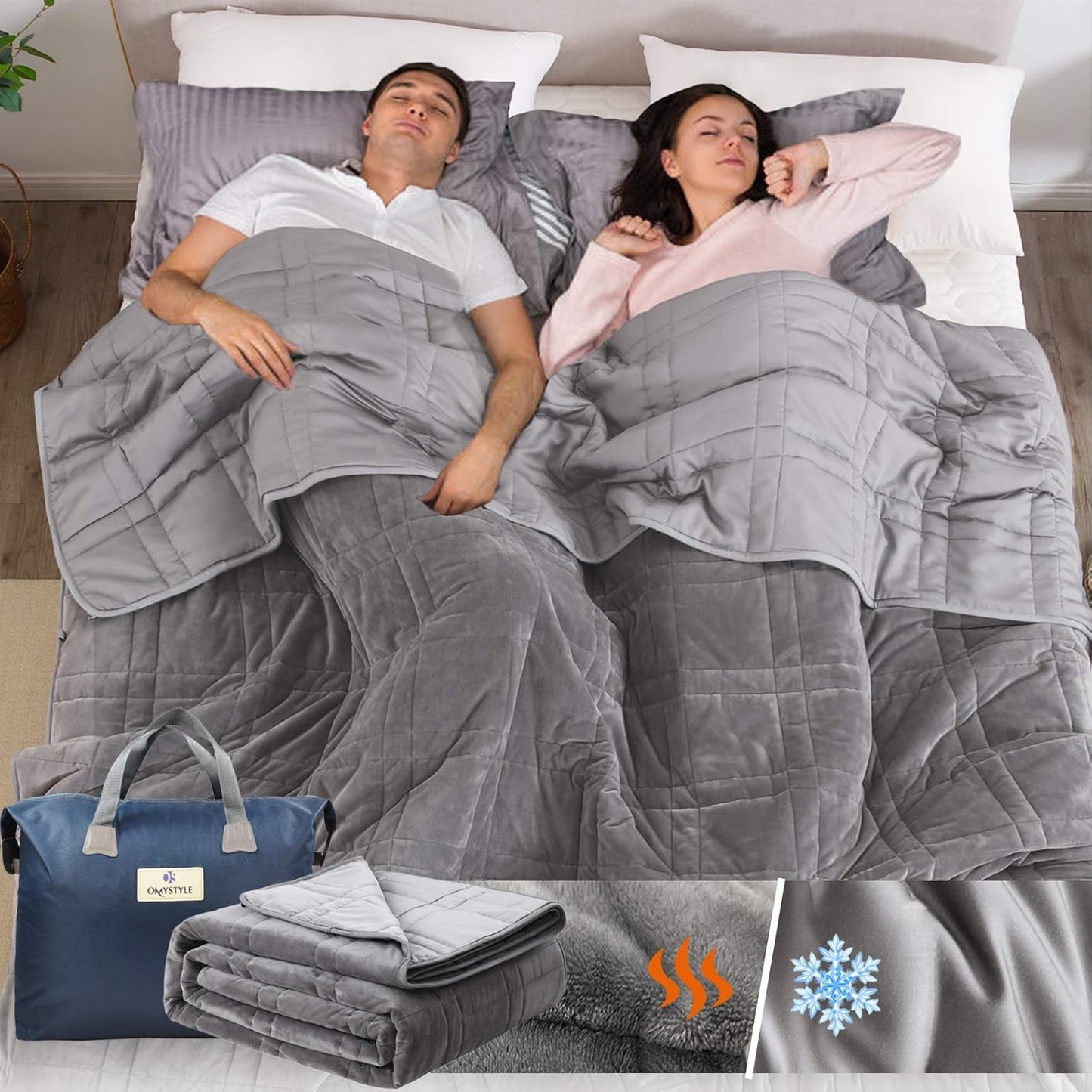 OMYSTYLE Queen Size Weighted Blanket 80''x87''(30lbs, Double-Sided), Warm Short Plush and Cool Tencel Fabric Reversible Weighted Blanket for Adult - Carry Bag Included