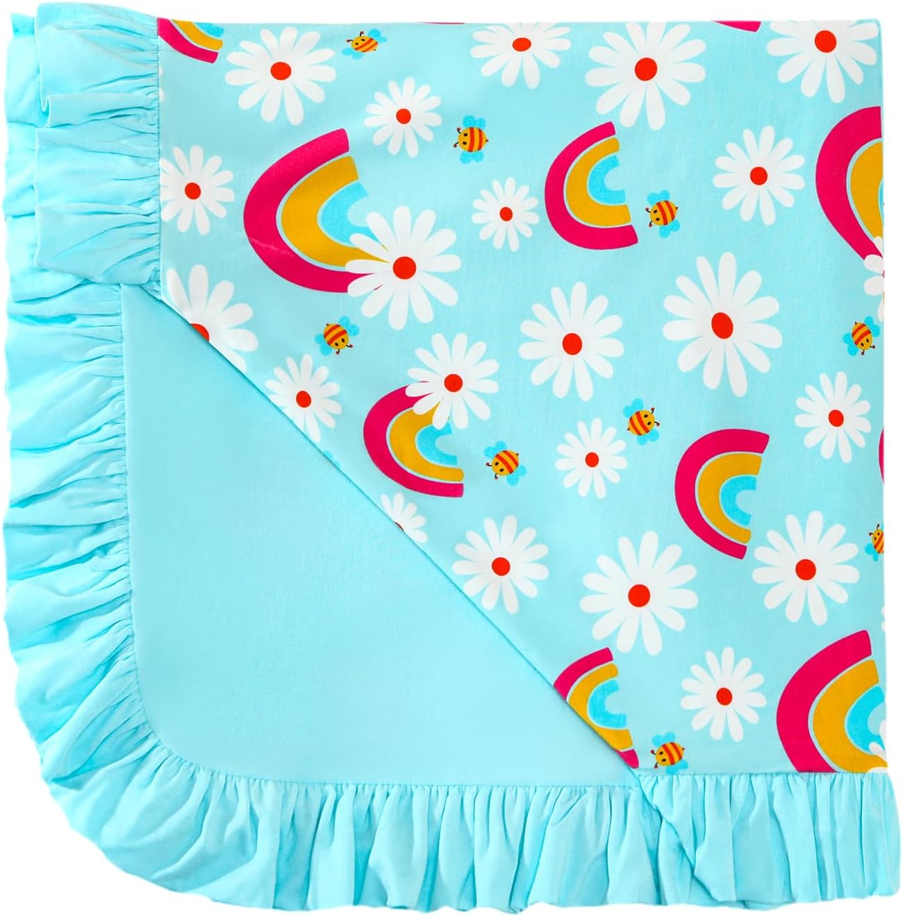 Premium Baby Blanket for Girls, Stretchy Quilt, Soft Crib Bedding for Newborn Baby and Toddler, Ruffle Nursery Blanket for Kids, Viscose Made from Bamboo 50''x50'' Daisy