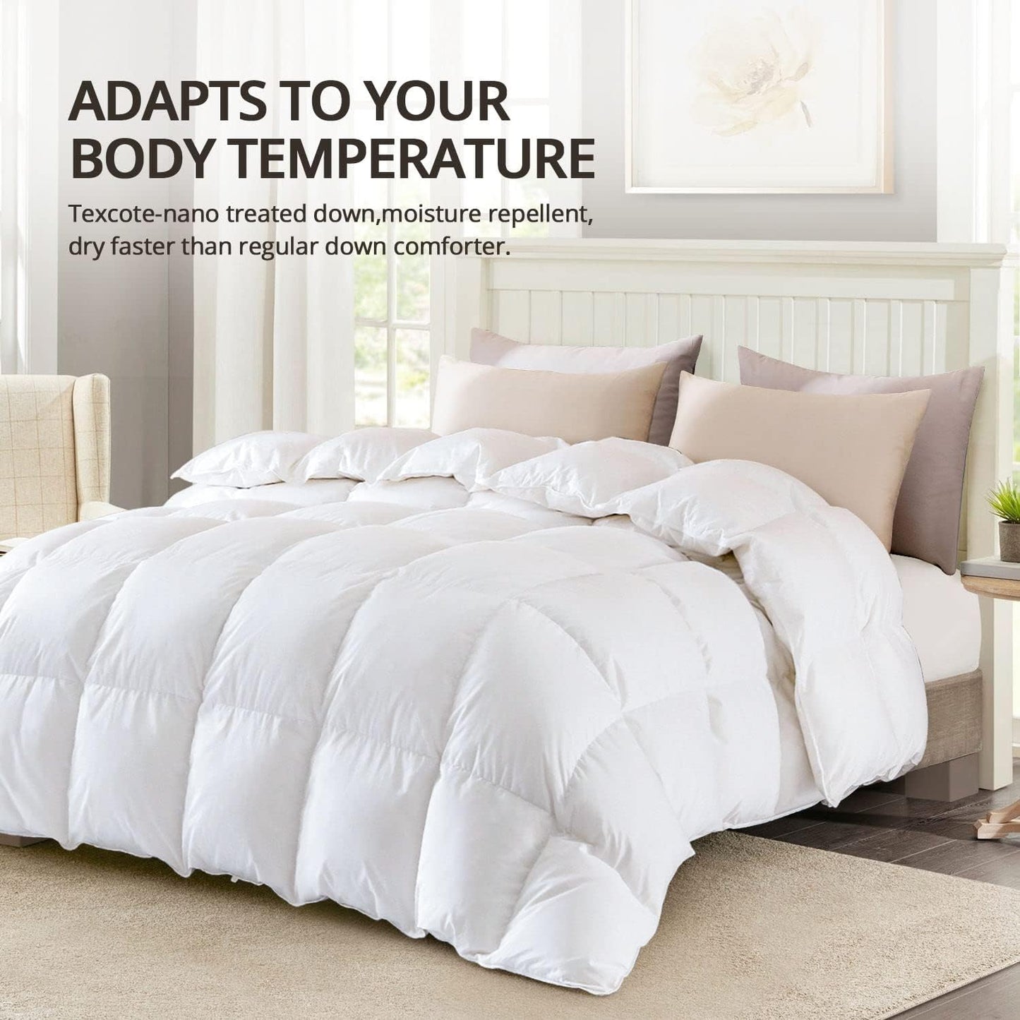 Globon Winter White Goose Down Comforter California King Size,800 Fill Power,400 Thread Count Ultra Soft Noiseless Shell with Corner Tabs, White