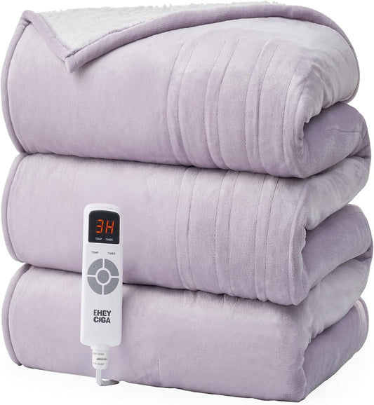 EHEYCIGA Heated Blanket Electric Blanket Throw - Heating Blanket with 9 Heating Levels & 10 Hours Auto Off, Soft Cozy Sherpa Washable Blanket with Fast Heating, 50 x 60 Inches