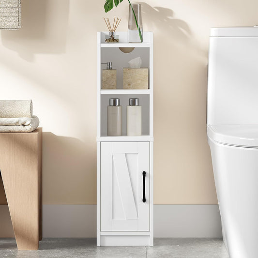 Bathroom Storage Cabinet, Small Farmhouse Corner Floor Cabinet with Door and Shelves, Narrow Toilet Paper Holder Stand, Bathroom Organizer with Adjustable Shelf, for Small Spaces, White