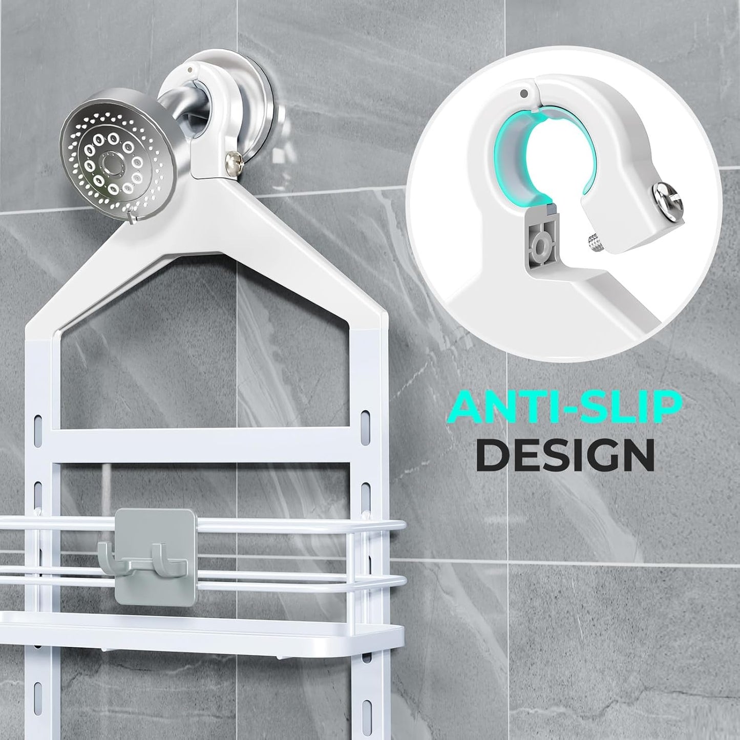 ODesign 4 Tier Height-Adjustable Shower Caddy Hanging Anti-Swing-Over The Shower Head Caddy-Storage Organizer Bathroom Shelves Basket-White