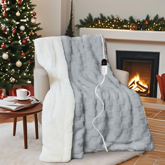 Electric Blanket, 84" x 90" Heated Blanket with 6 Heat Levels & 10 Hours Auto Off, Soft Checked Flannel Fast Heating Blanket with ETL & FCC Certification, Gray