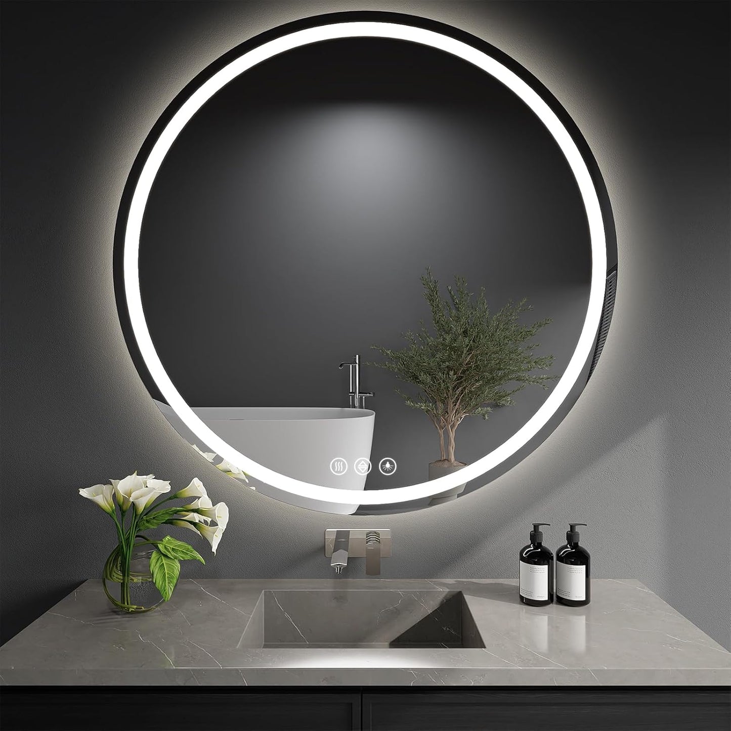 LED Bathroom Mirror 40 Inch Round Bathroom Mirror with Lights, Circle LED Mirror, Wall Mounted Lighted Bathroom with 3 Colors Brightness, Anti-Fog, Dimmable, Shatter-Proof