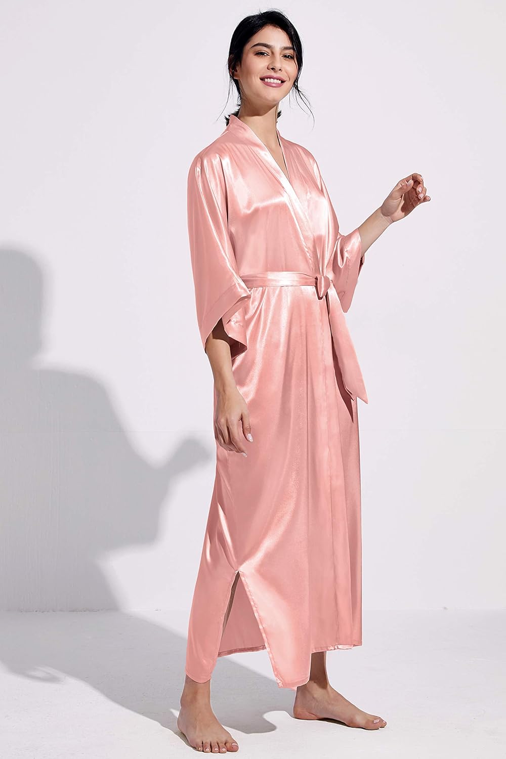 PRODESIGN Satin Kimono Robe Women Long Silky Kimono Bathrobe Sleepwear Wedding Bridesmaid Robe