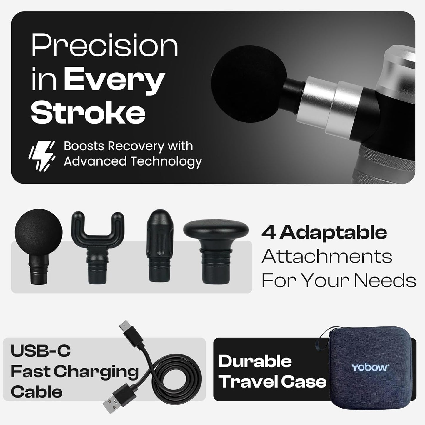 The Therapeutic Mini Massage Pistol with Portable Carrying Case, 4 Massage Speeds, 6 Colors | Fast USB Type C Charging | Massage Tool for Pain Relief | Stylish and Powerful Massage Gun