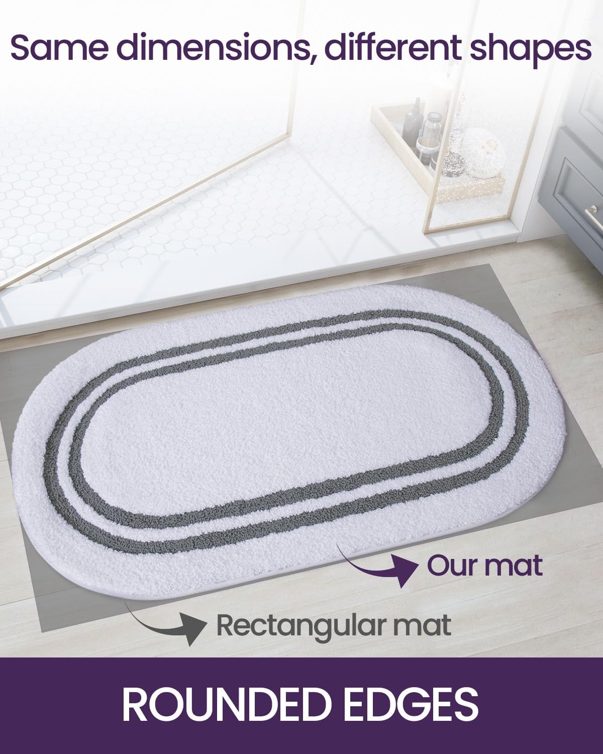 DEXI Oval Bath Mats for Bathroom, 24x43 Absorbent Bath Mat, Washable Microfiber Bathroom Rug with Non Slip Backing for Shower Floor, Dark Grey