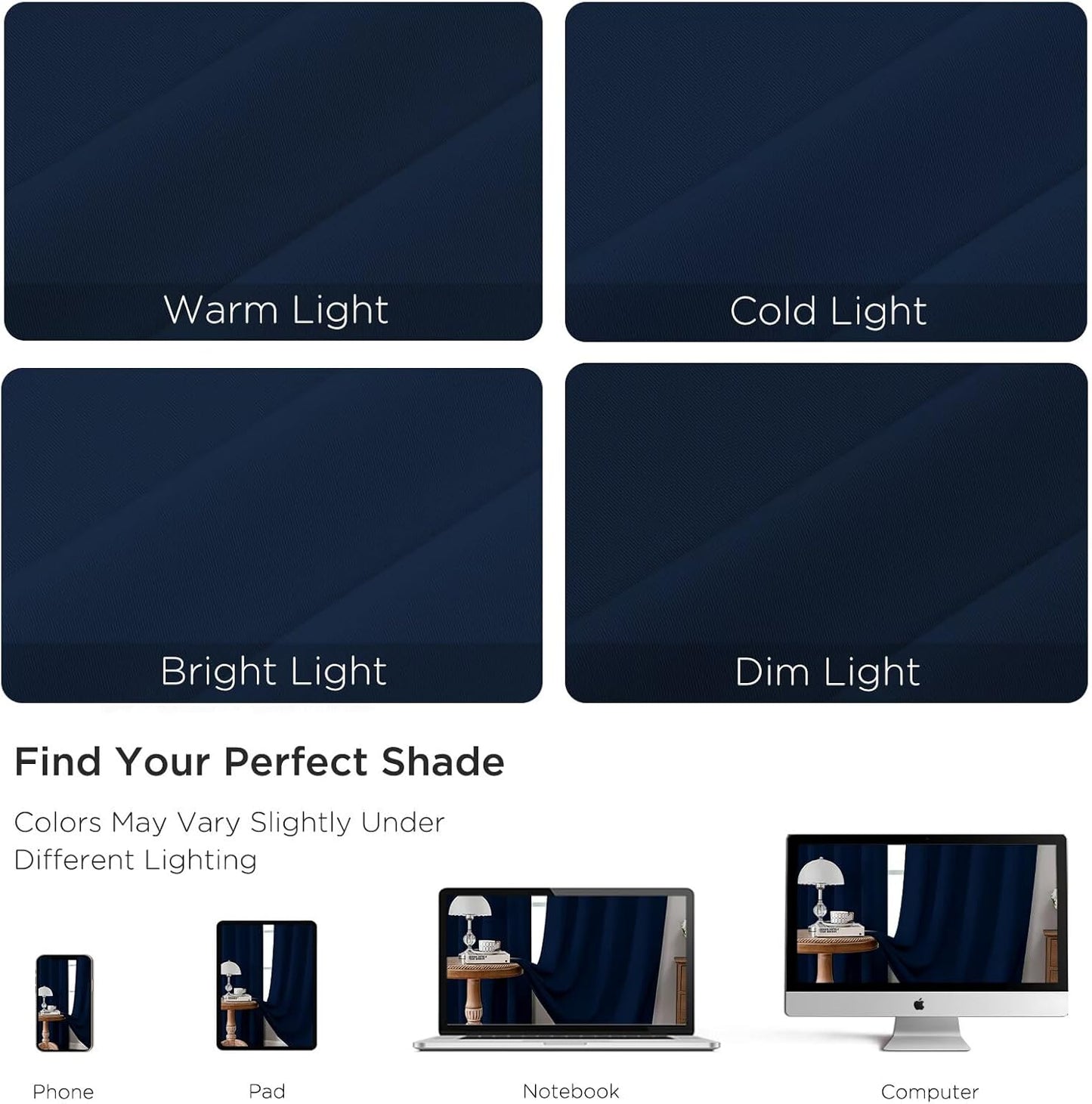 CUCRAF Navy Blue Blackout Curtains 63 inch Length 2 Panels Set, Rod Pocket Room Darkening Drapes for Bedroom Living Room, Insulated Thermal Light Blocking Window Curtain (W52 x L63 Inch)