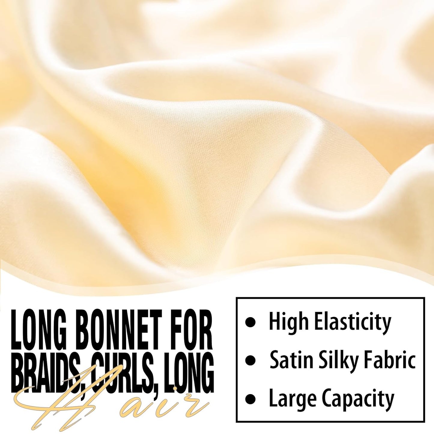 2Pcs Bonnets for Black Women Braid Bonnet, Large Long Satin Bonnet for Braids, Silk Bonnet with Stretchy Tie Band Sleep Cap Hair (2Pcs-Black&Gold)